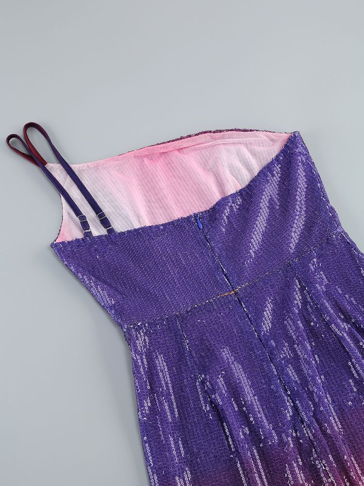 One Shoulder Sequin Maxi Dress Purple HV1024