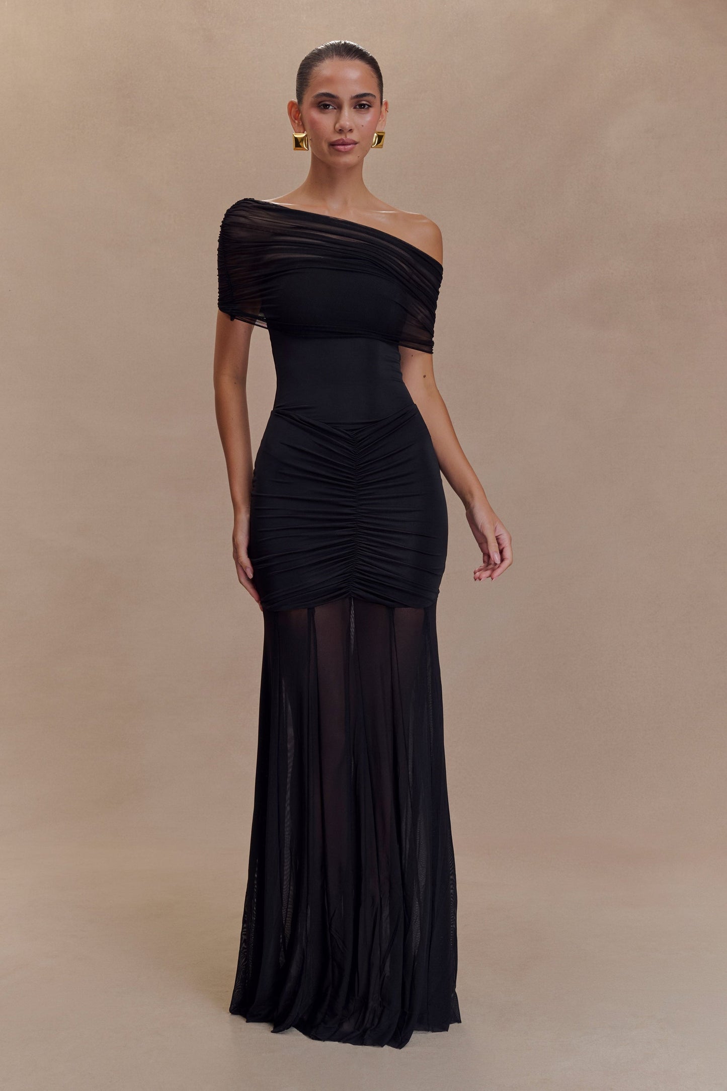Bardot Ruched Maxi Dress Ivory HV2140