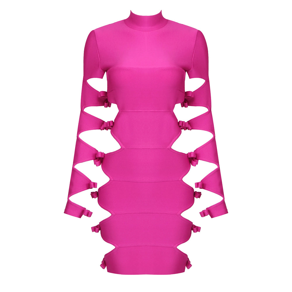 Long Sleeve Side Cut Out Dress Hot Pink HV9160