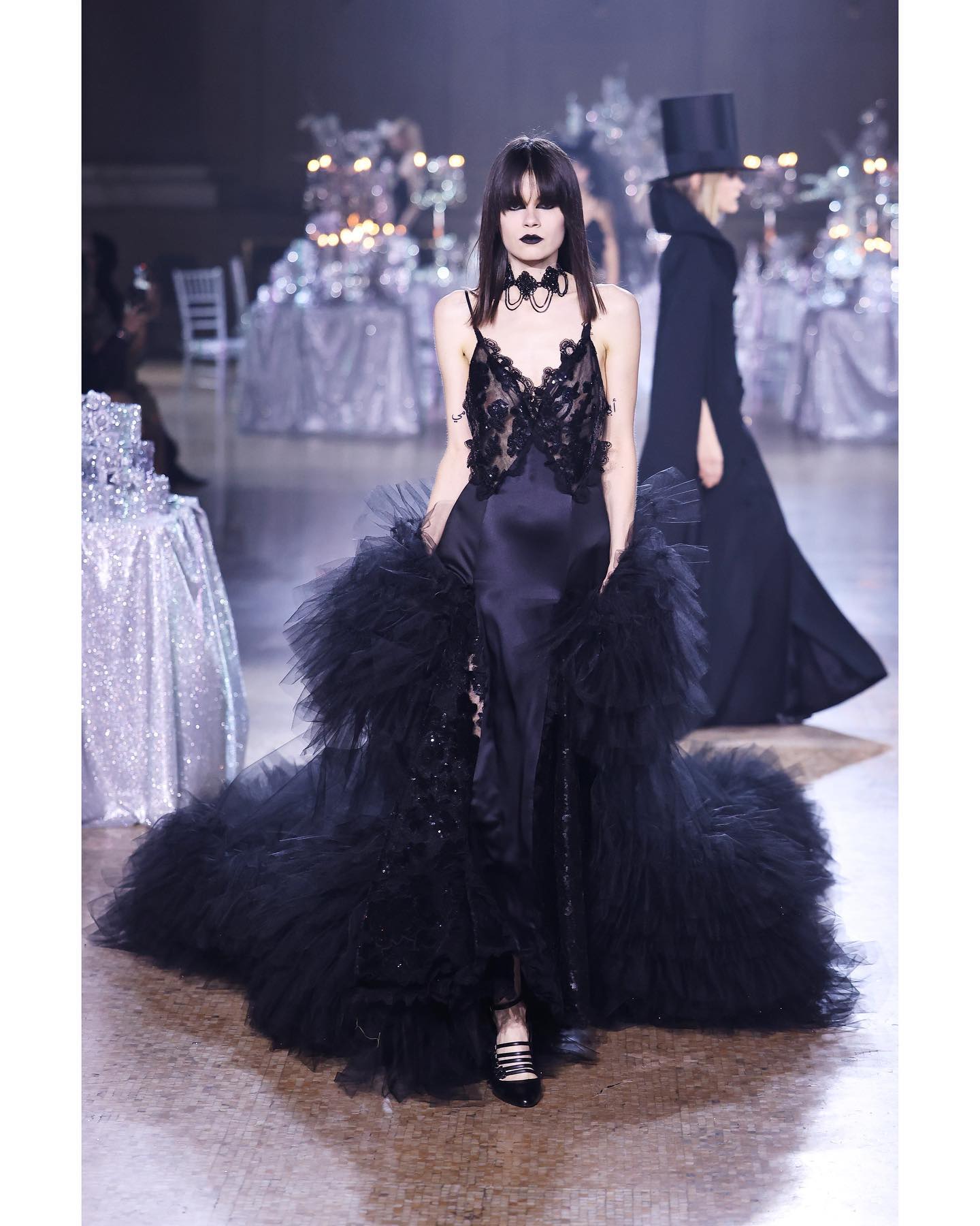 Sequined Lace A Line Maxi Dress HV9854