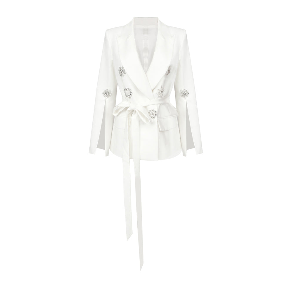 Long Sleeve Crystal Detail Blazer White HV9765