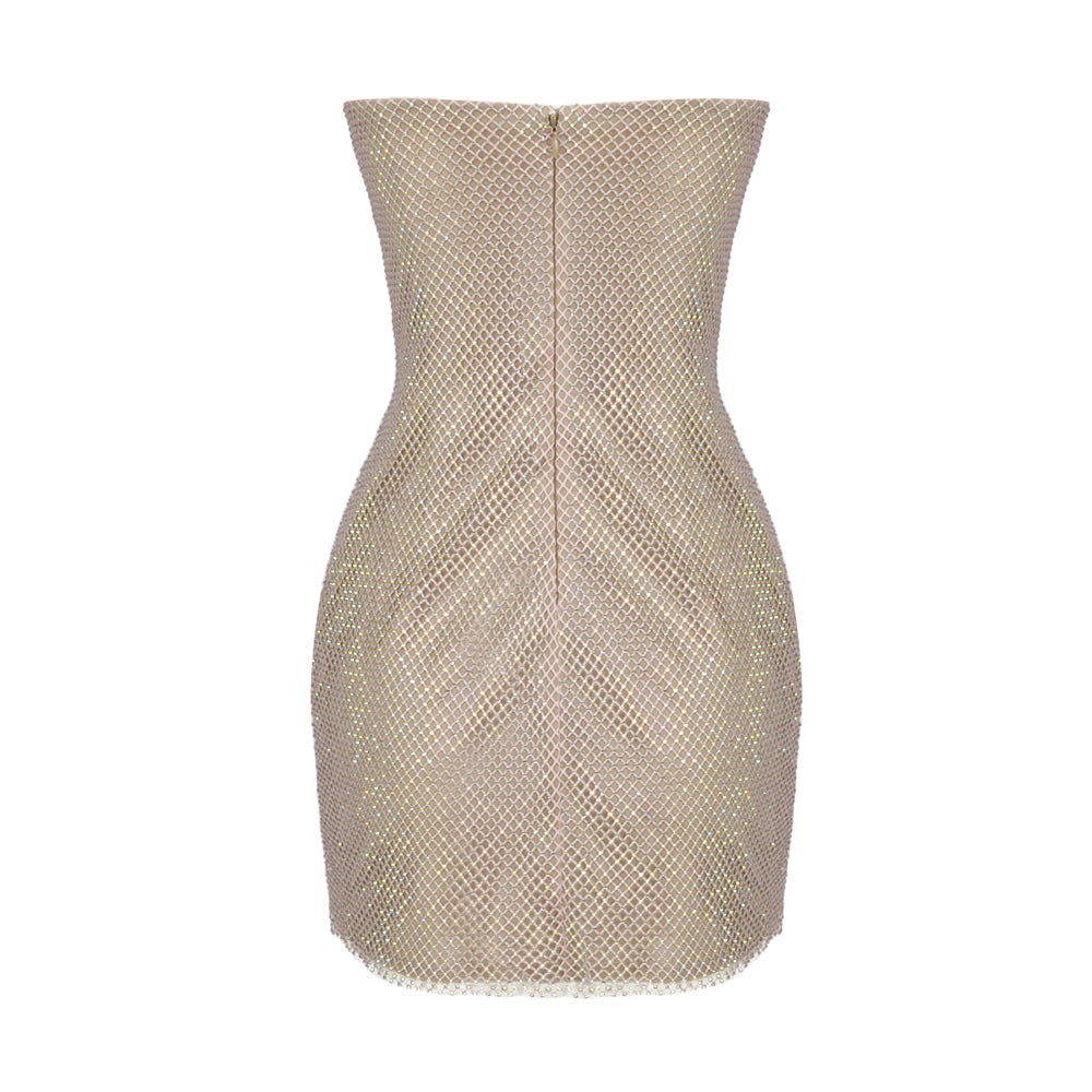 Strapless Crystal Bustier Draped Dress Nude HV9680