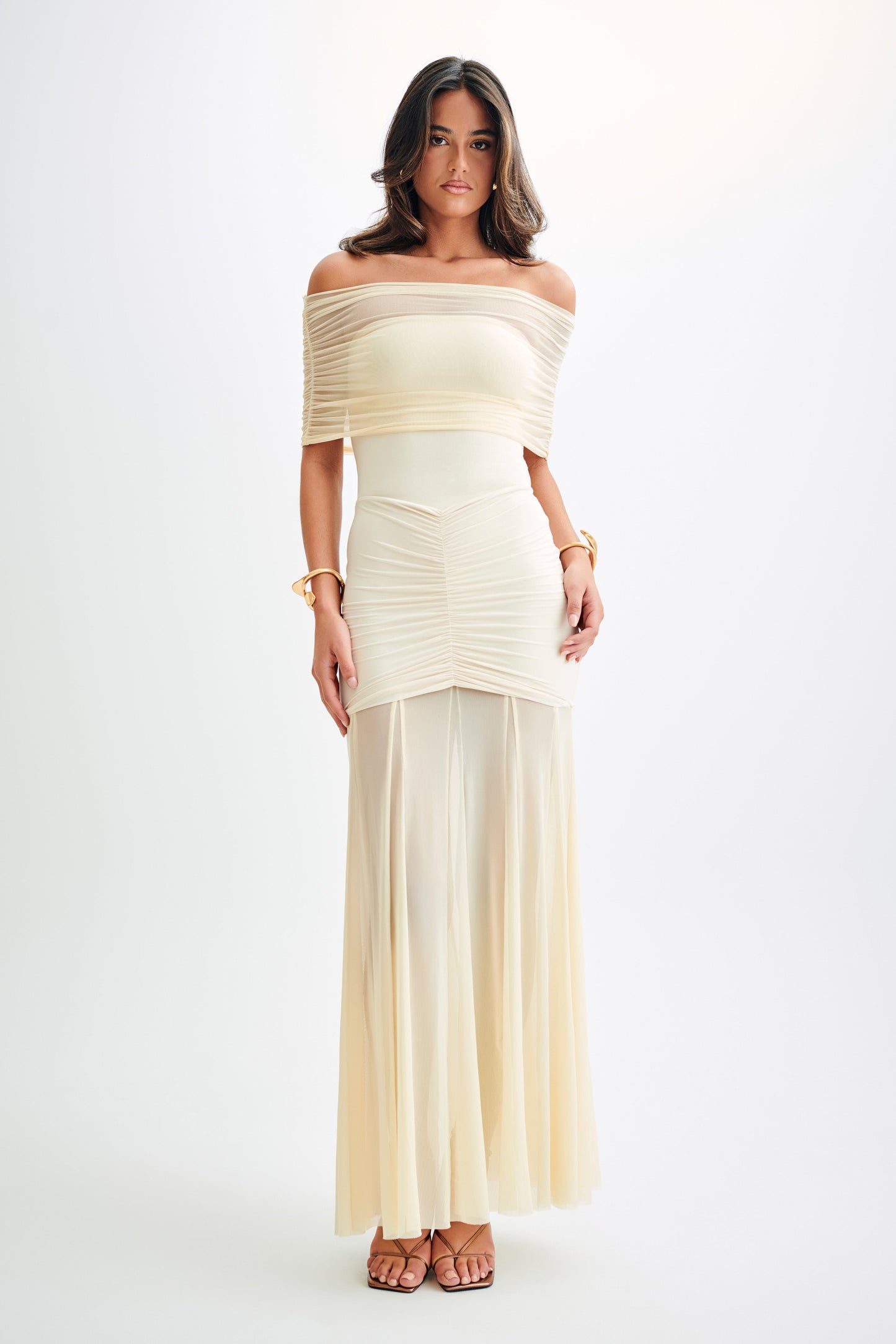 Bardot Ruched Maxi Dress Ivory HV2140