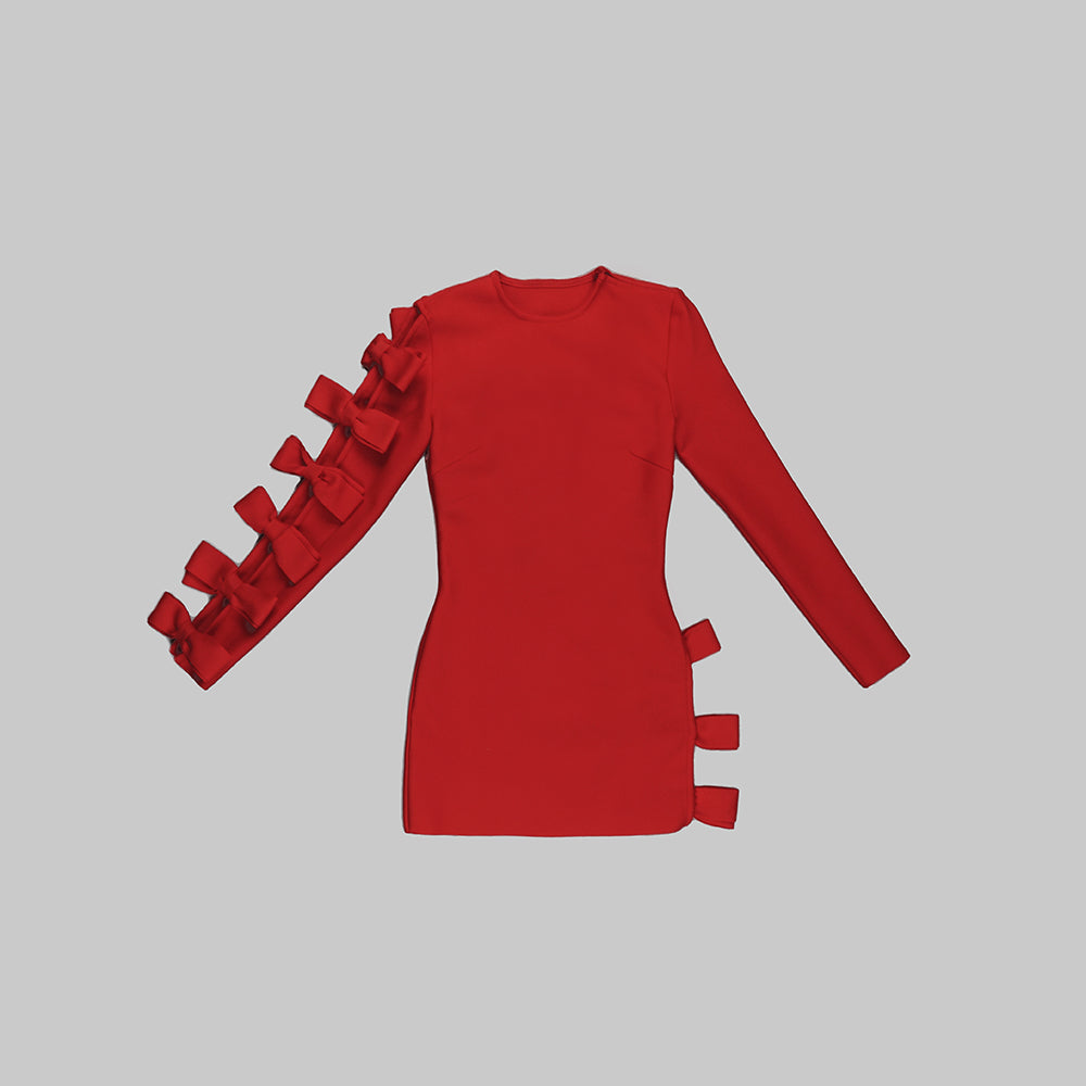 Long Sleeve Bow Detail Dress Red HV9820