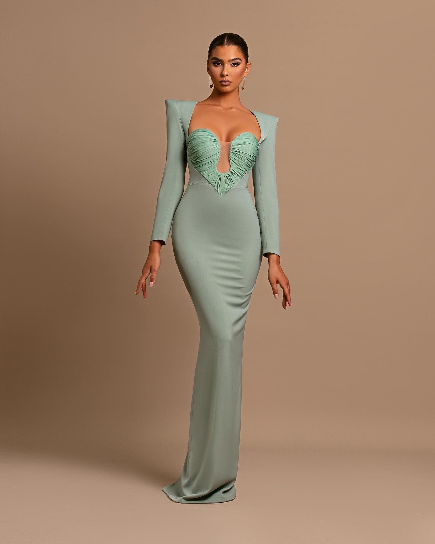 Long Sleeve Draped Bustier Maxi Dress HV1991