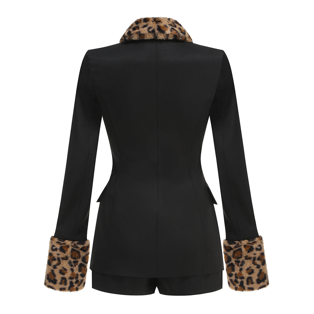 Animal Print Fur Detail Two Piece Set Black HV1989