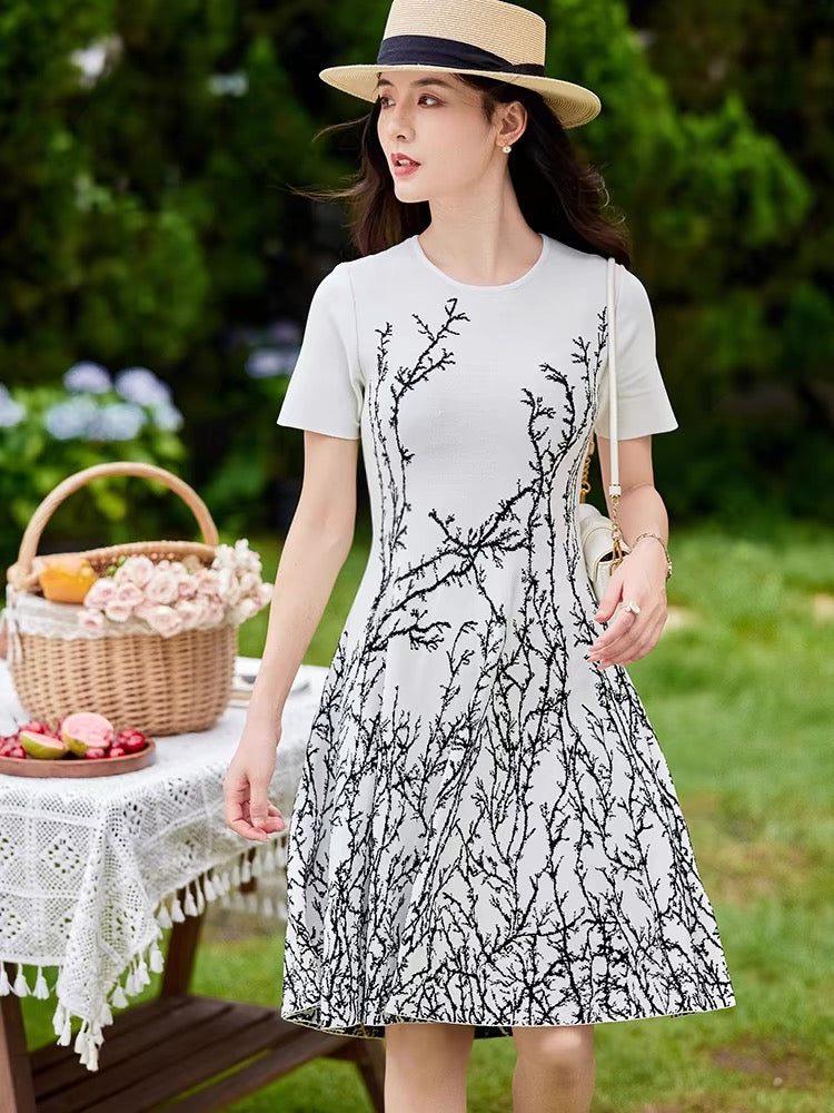Short Sleeve A Line Dress White HV1576