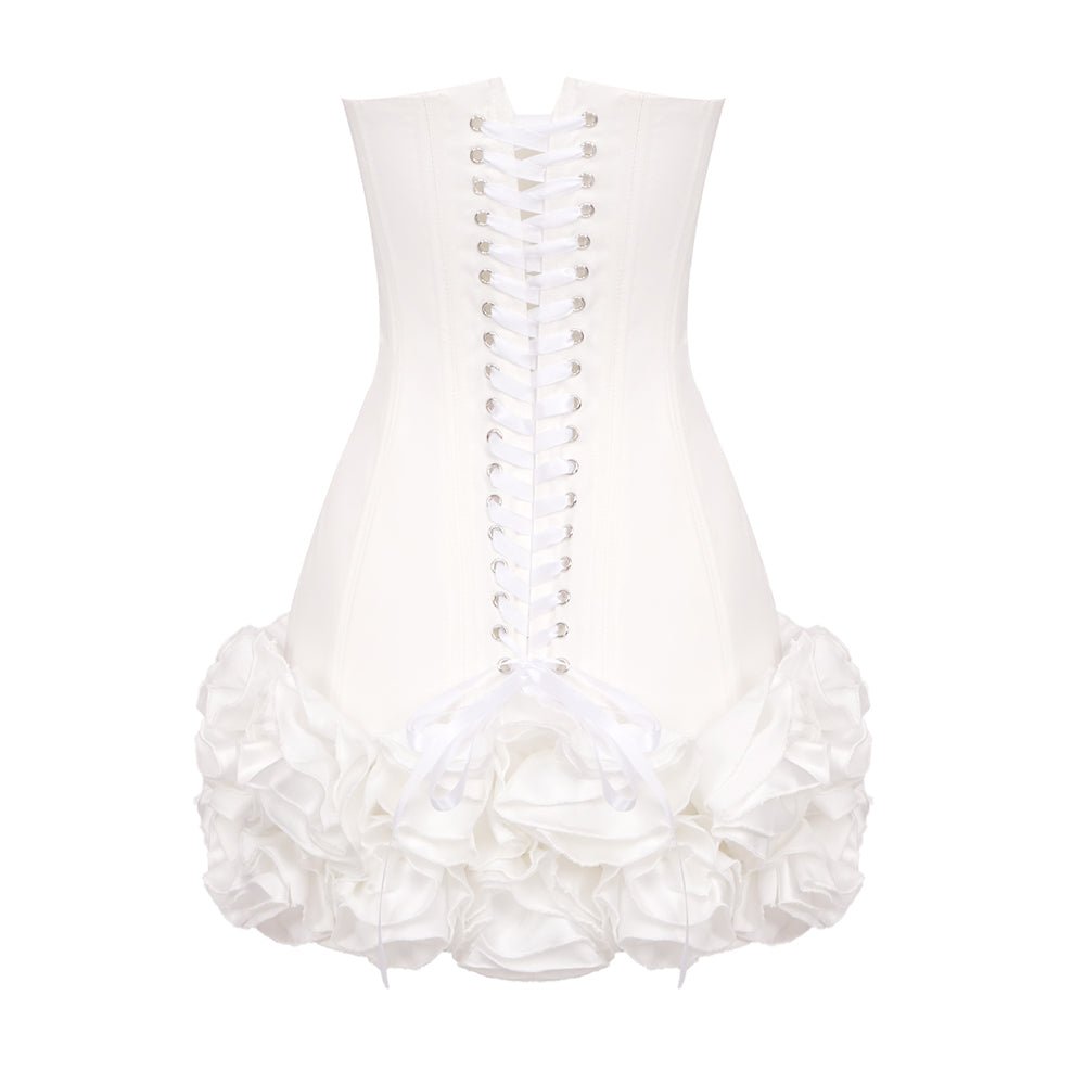 Strapless Corset Floral Ruffle Dress White HV1645