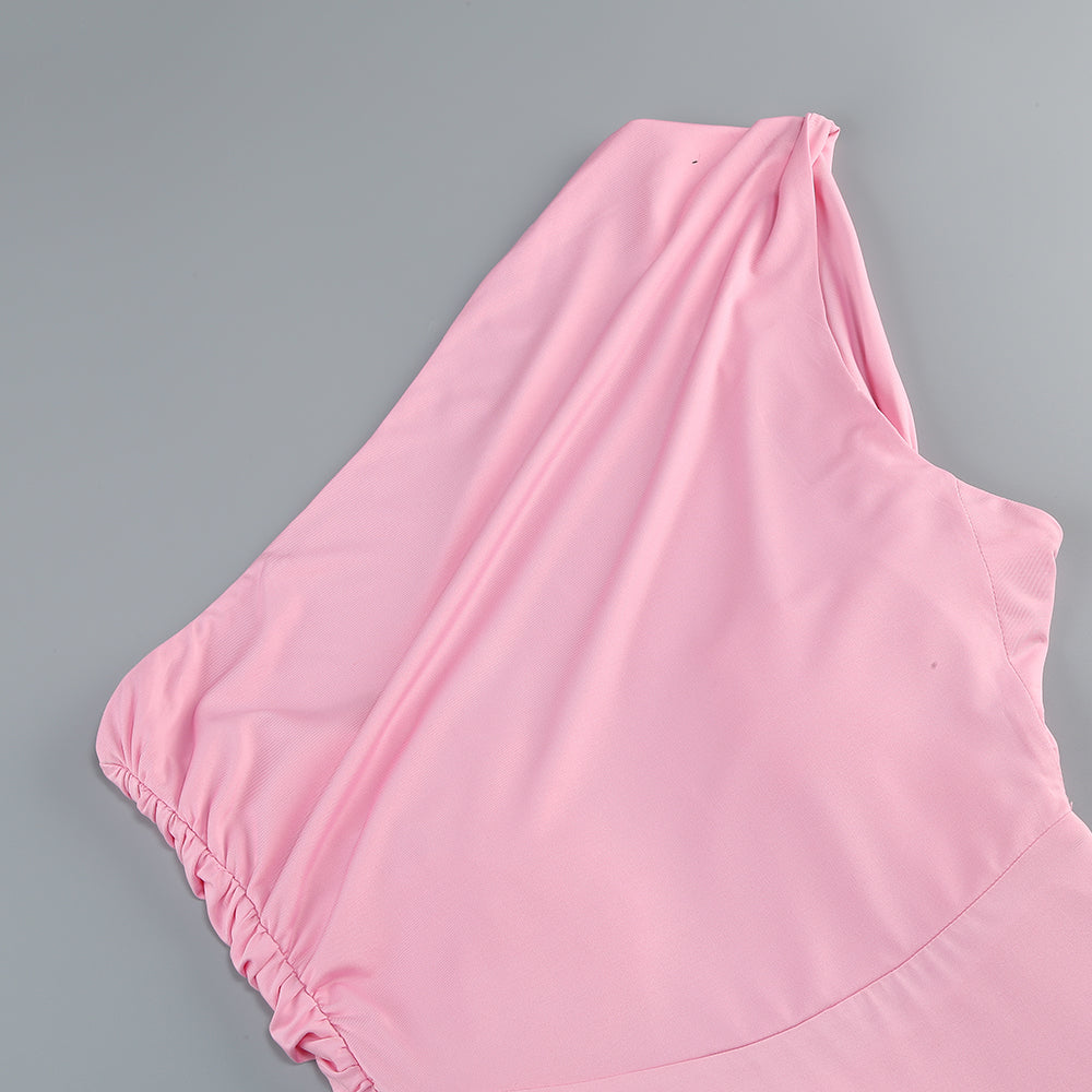 One Shoulder Backless Maxi Dress Pink