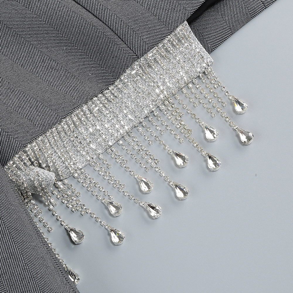 Long Sleeve Strapless Crystal A Line Two Piece Blazer HV1385