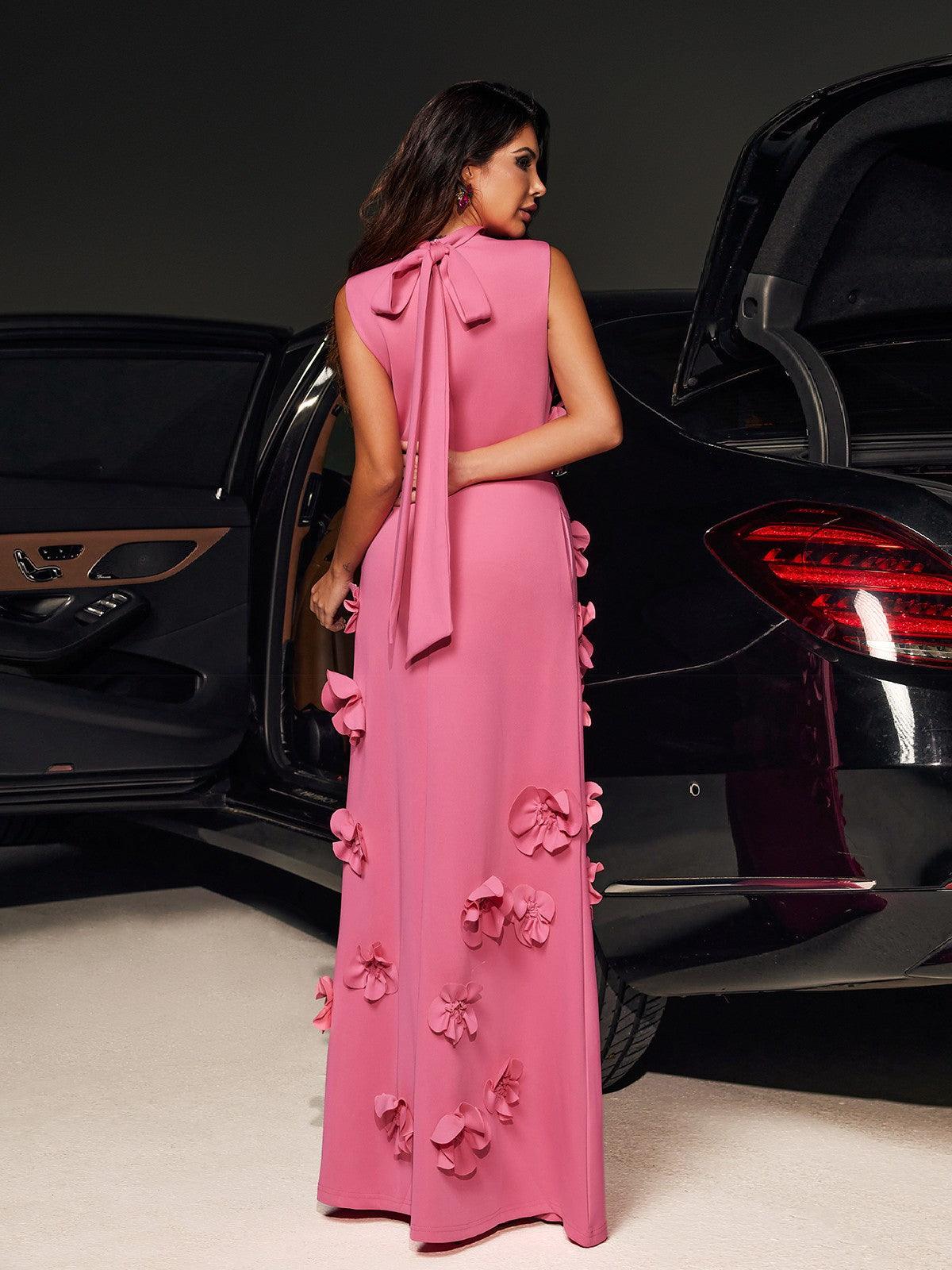 Floral A Line Maxi Dress Hot Pink HV2035