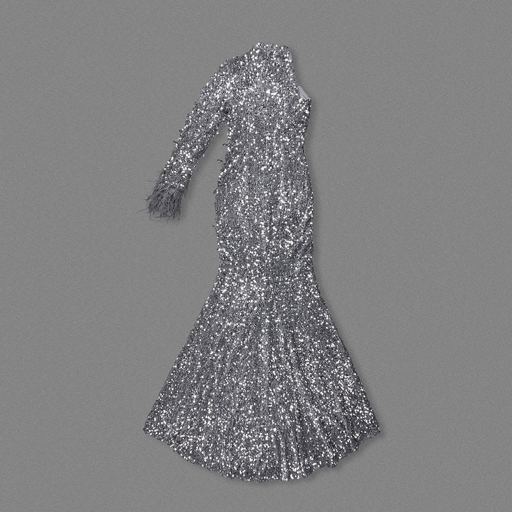One Sleeve Sequin Maxi Dress Grey HV2229