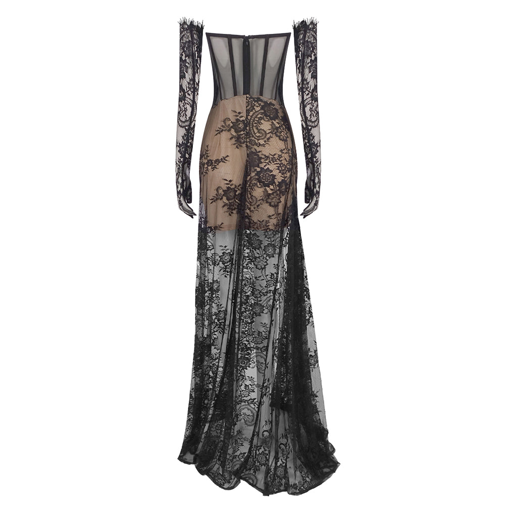 Strapless Lace Maxi Dress Black HV1351