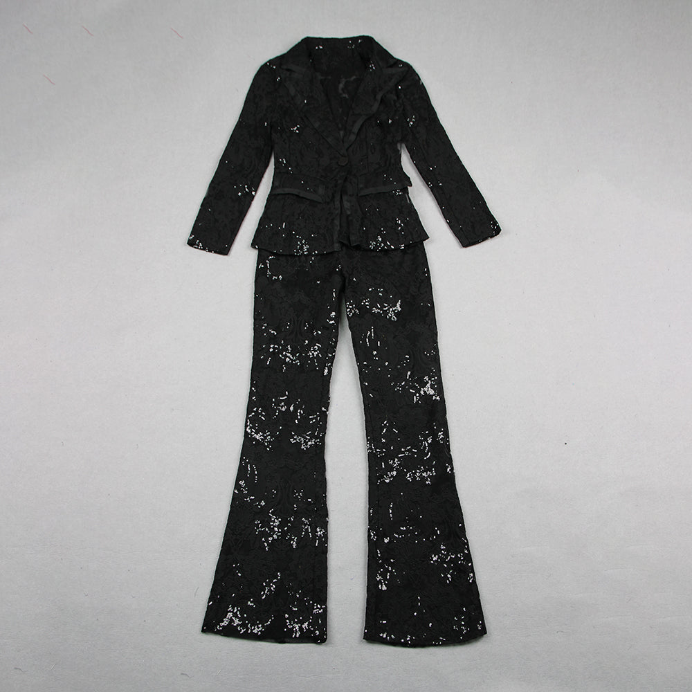 Long Sleeve Sequin Lace Suit HV9305