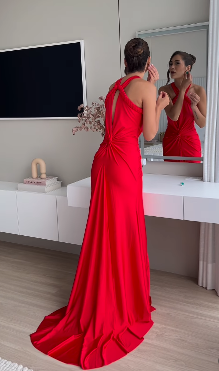 Halter Braided Draped Maxi Dress HV1380