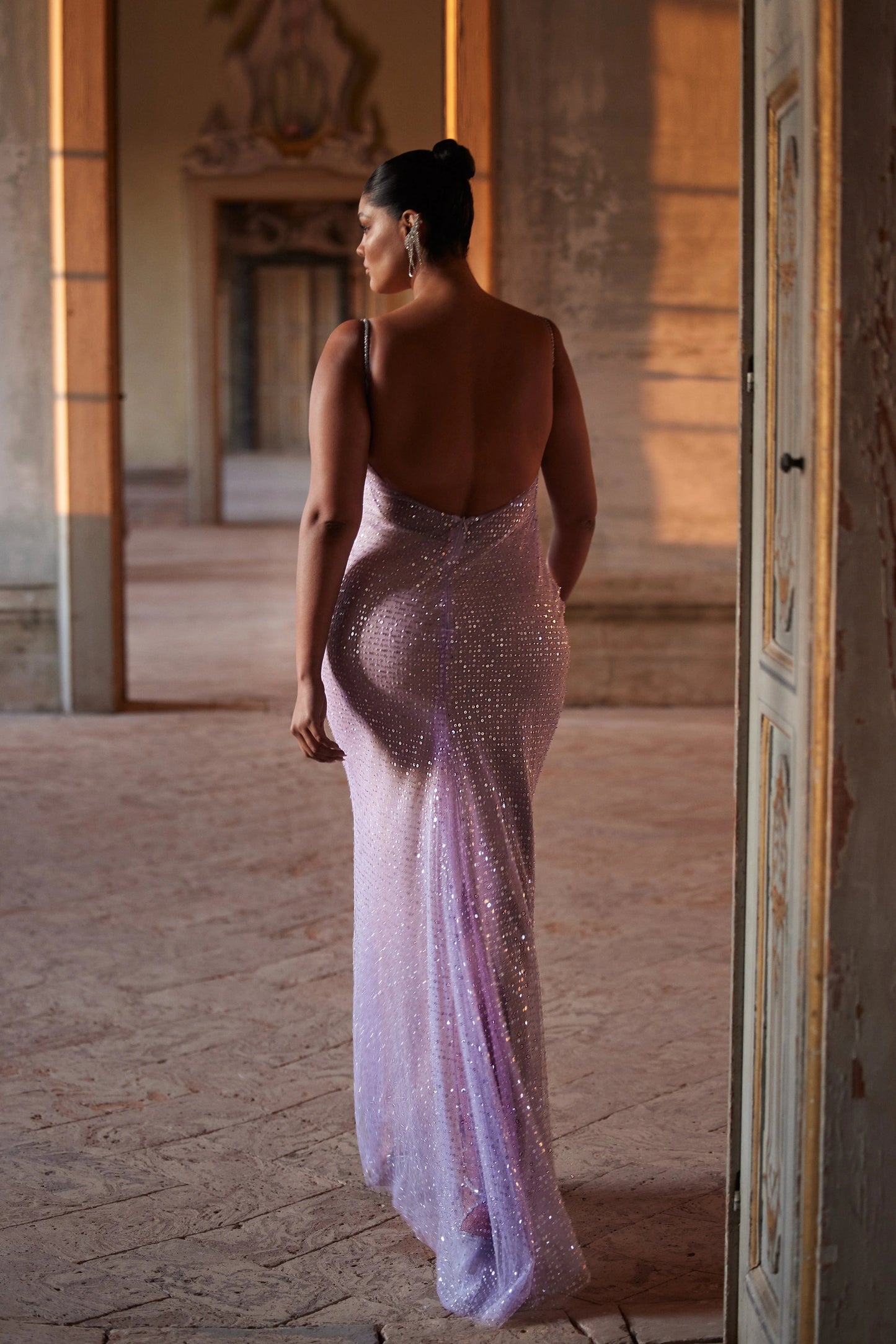 Crystal Straps Draped Sequin Maxi Dress HV1365