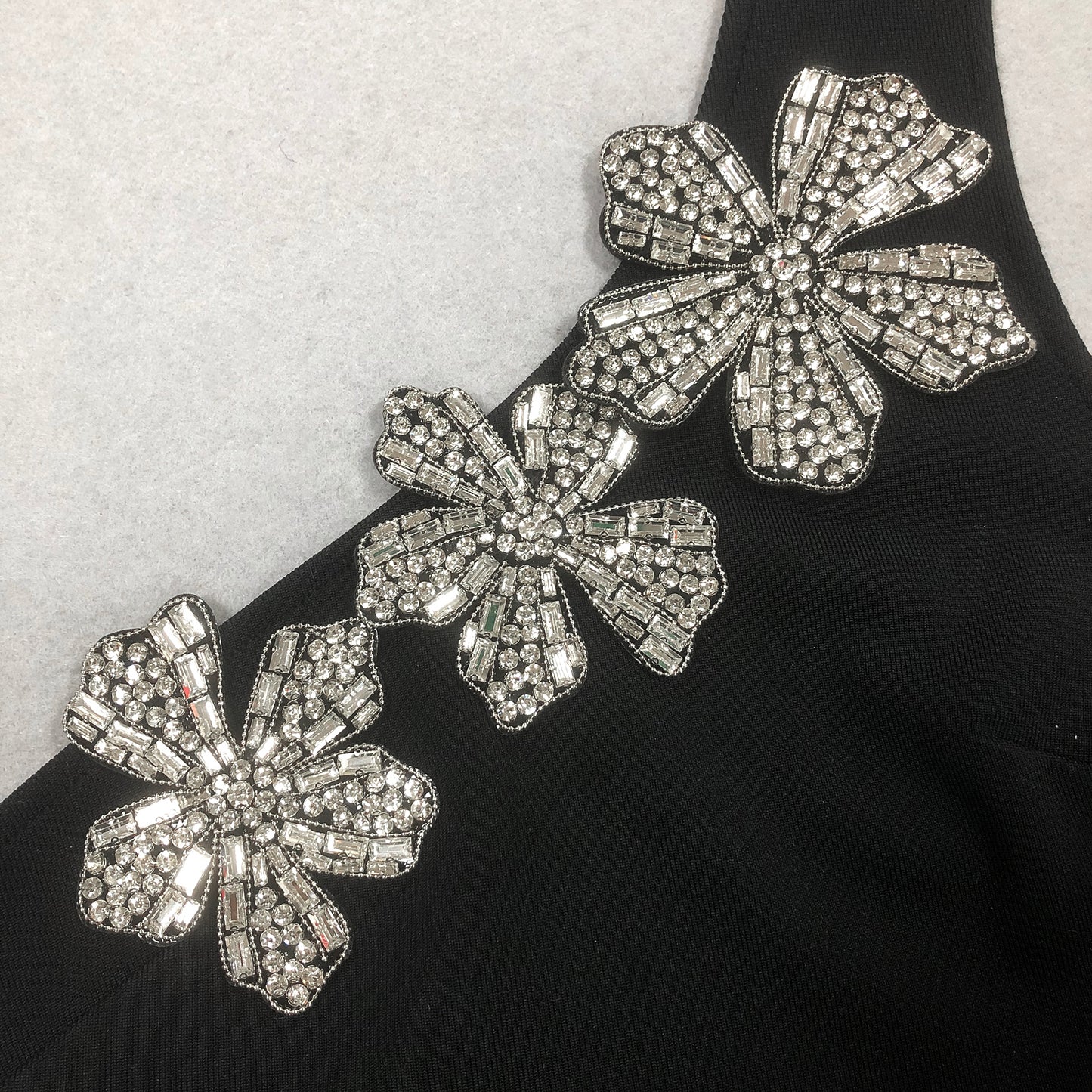 Halter Crystal Flowers Maxi Dress Black