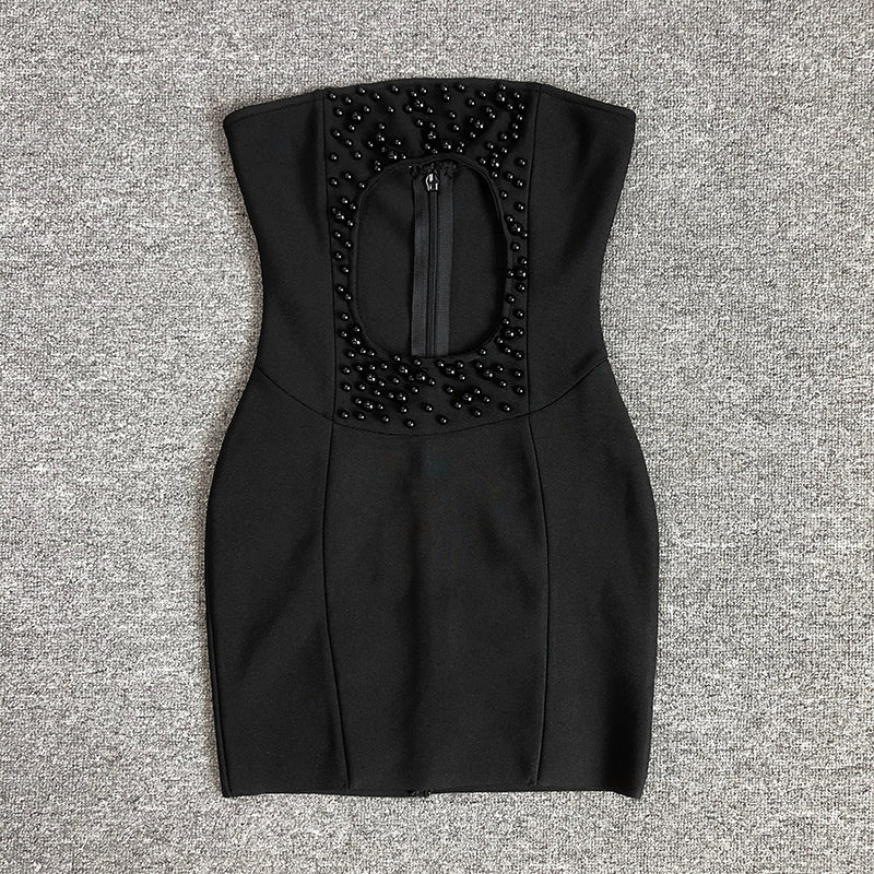 Strapless Embellished Cut Out Dress Black HV1517