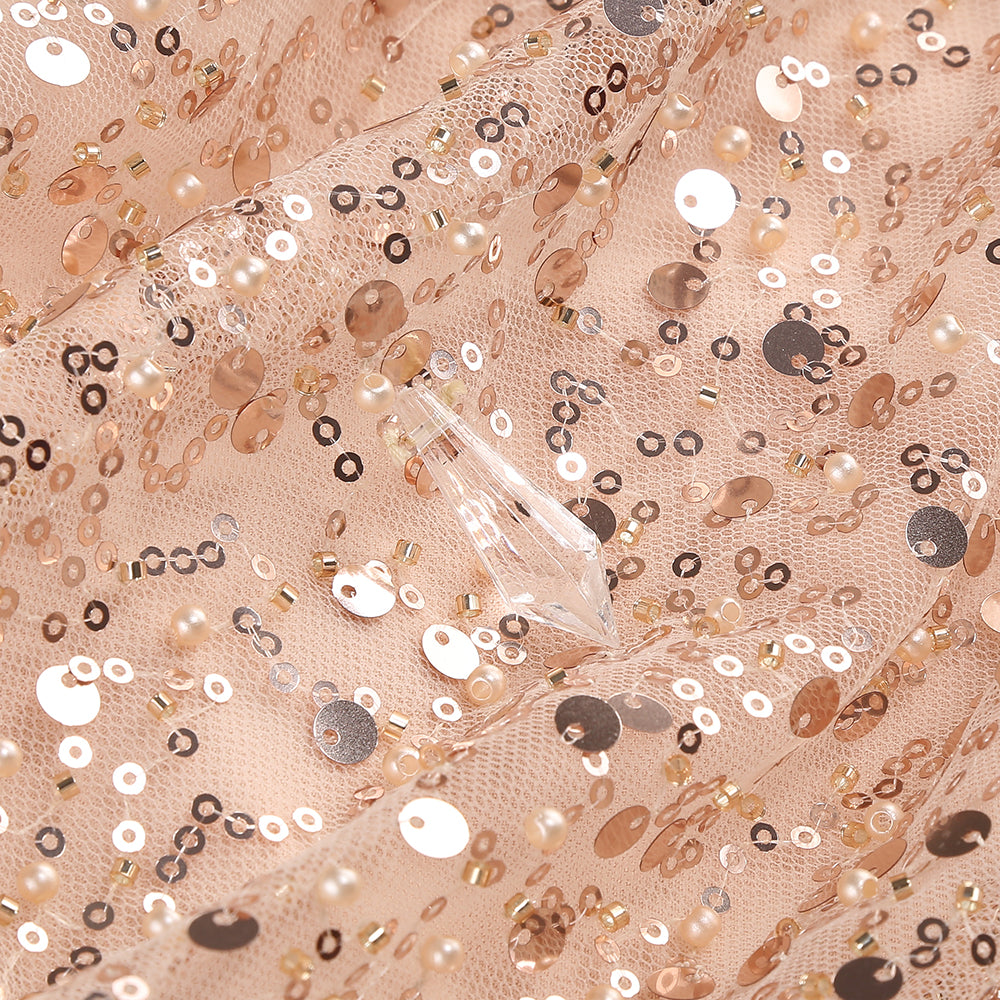 Sequin Draped Bardot Dress Rose Gold HV1789
