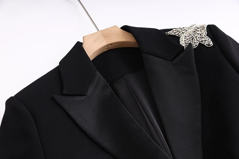 Long Sleeve Crystal Floral Blazer Black