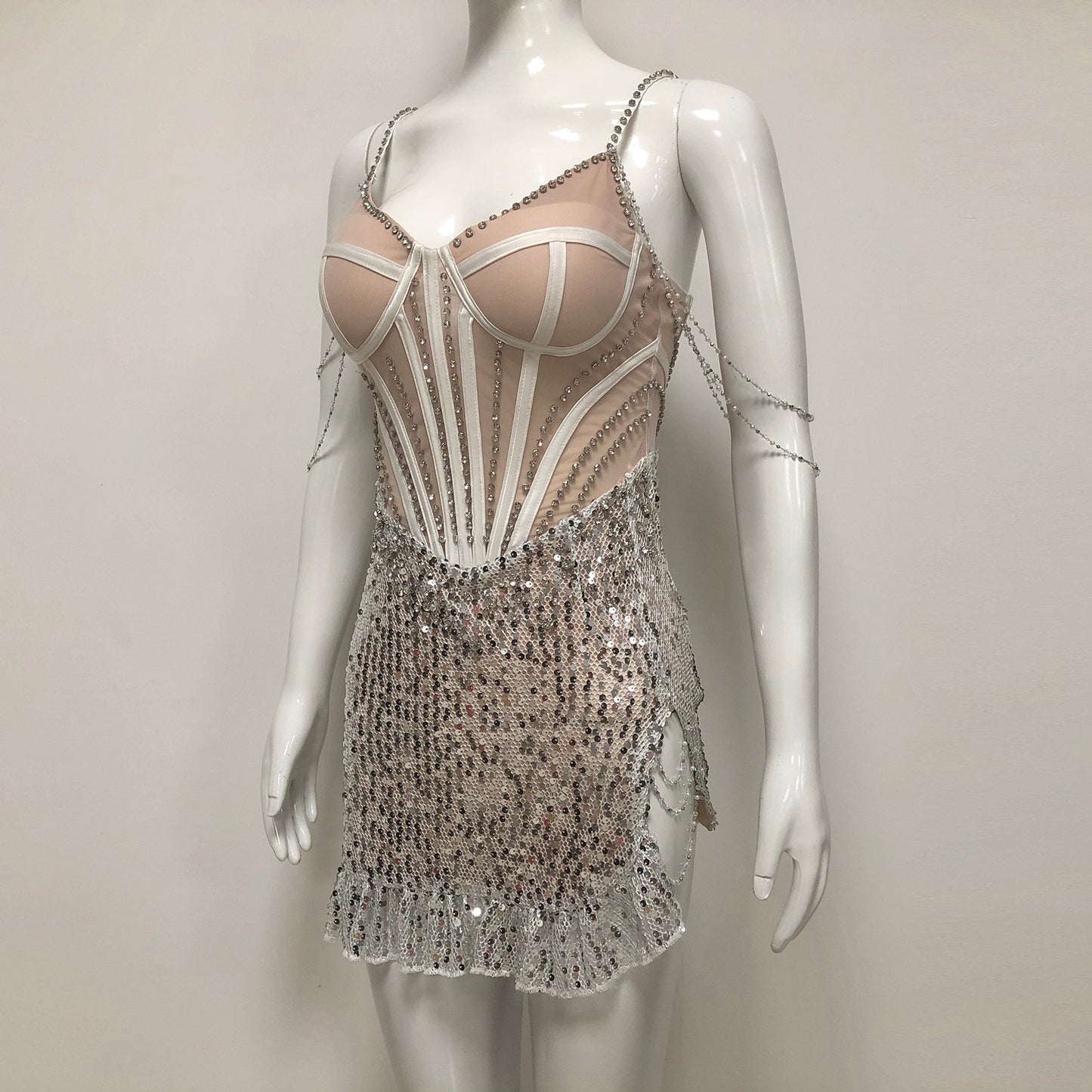 Bustier Sequin Dress Nude Silver HV2708