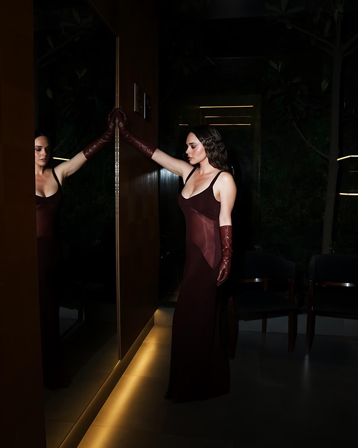 Mesh Insert Maxi Dress Burgundy HV2032