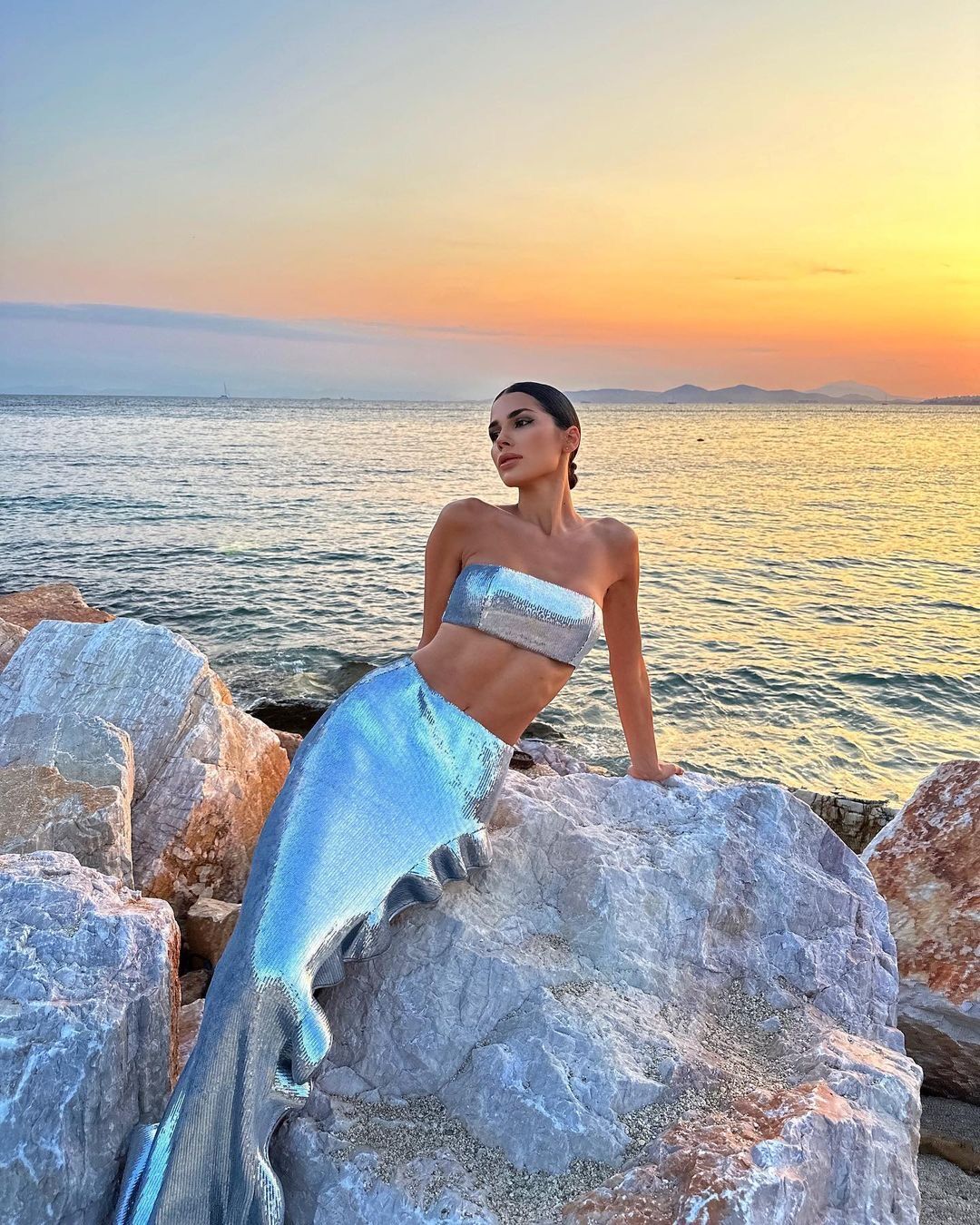 Sequin Draped Two Piece Maxi Dress Silver HV9476