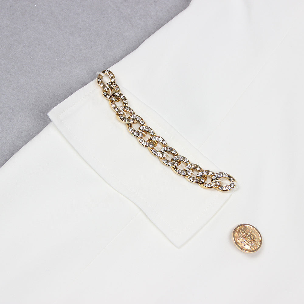 Long Sleeve Embellished Blazer Dress White