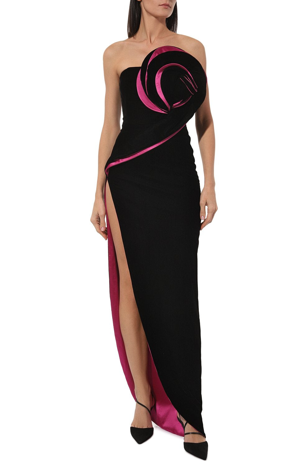 Strapless Flower Detail Maxi Velvet Dress HV1406
