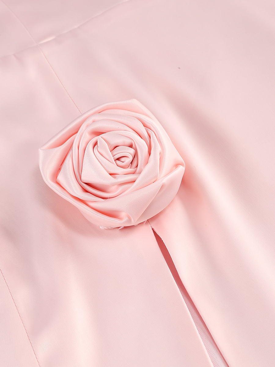 Crystal Floral Bustier A Line Dress Pink