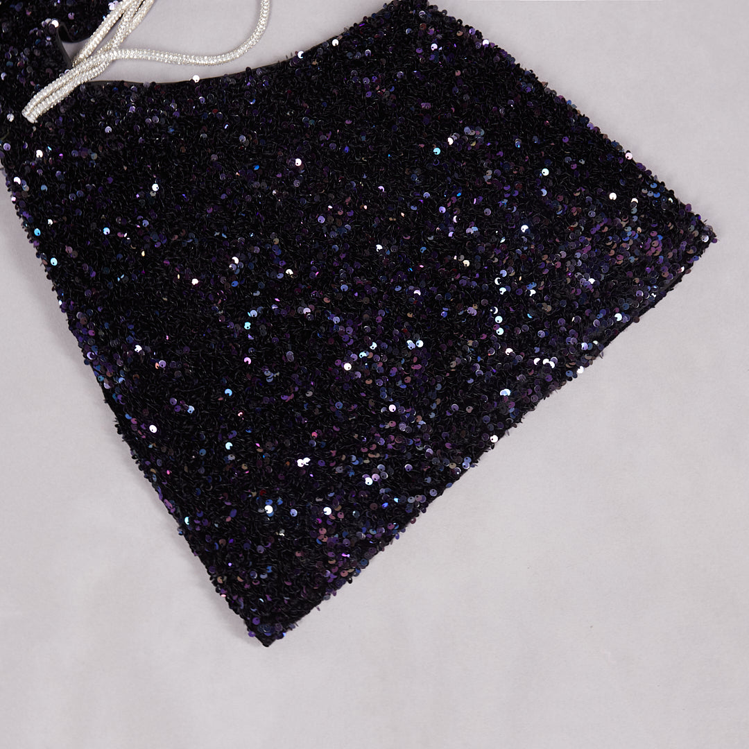 One Shoulder Sequin Crystal Dress Midnight Blue