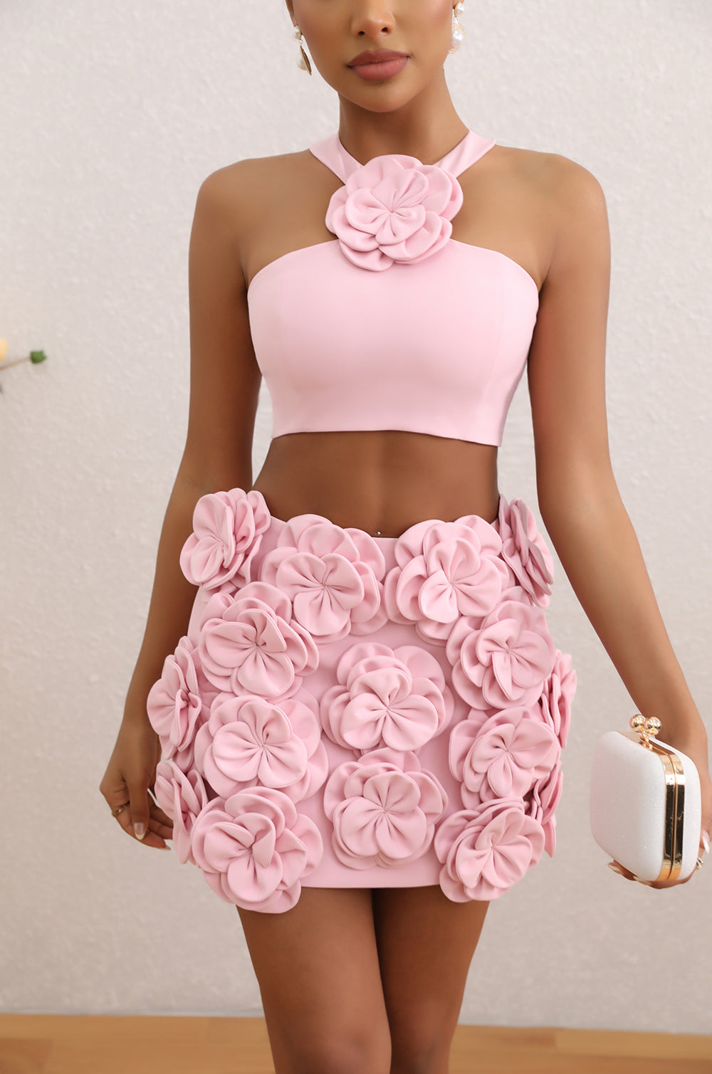 Halter Floral Detail Two Piece Dress HV1362