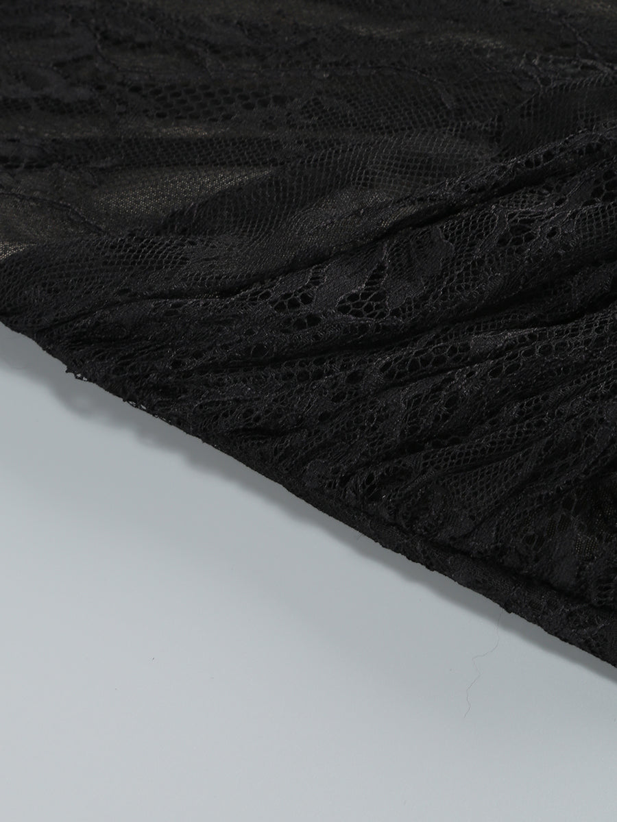 Strapless Lace Corset Feather Dress Black