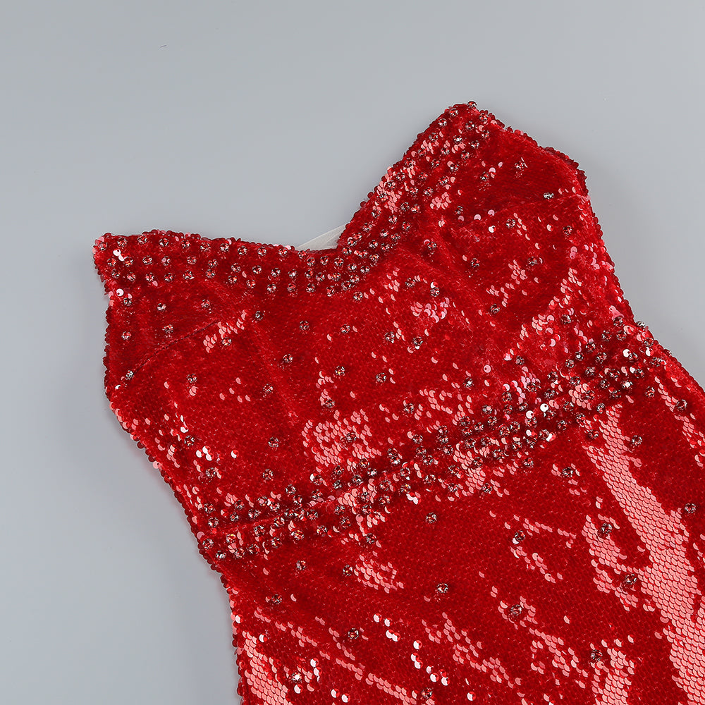 Long Sleeve Sequin Midi Dress Red HV1690