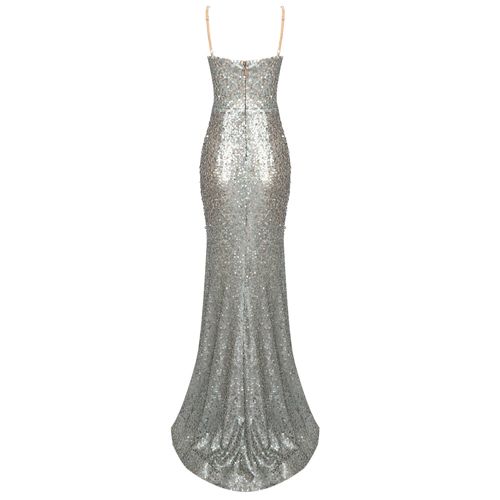 Bustier Sequin Embellished Mermaid Maxi Dress Green HV1198