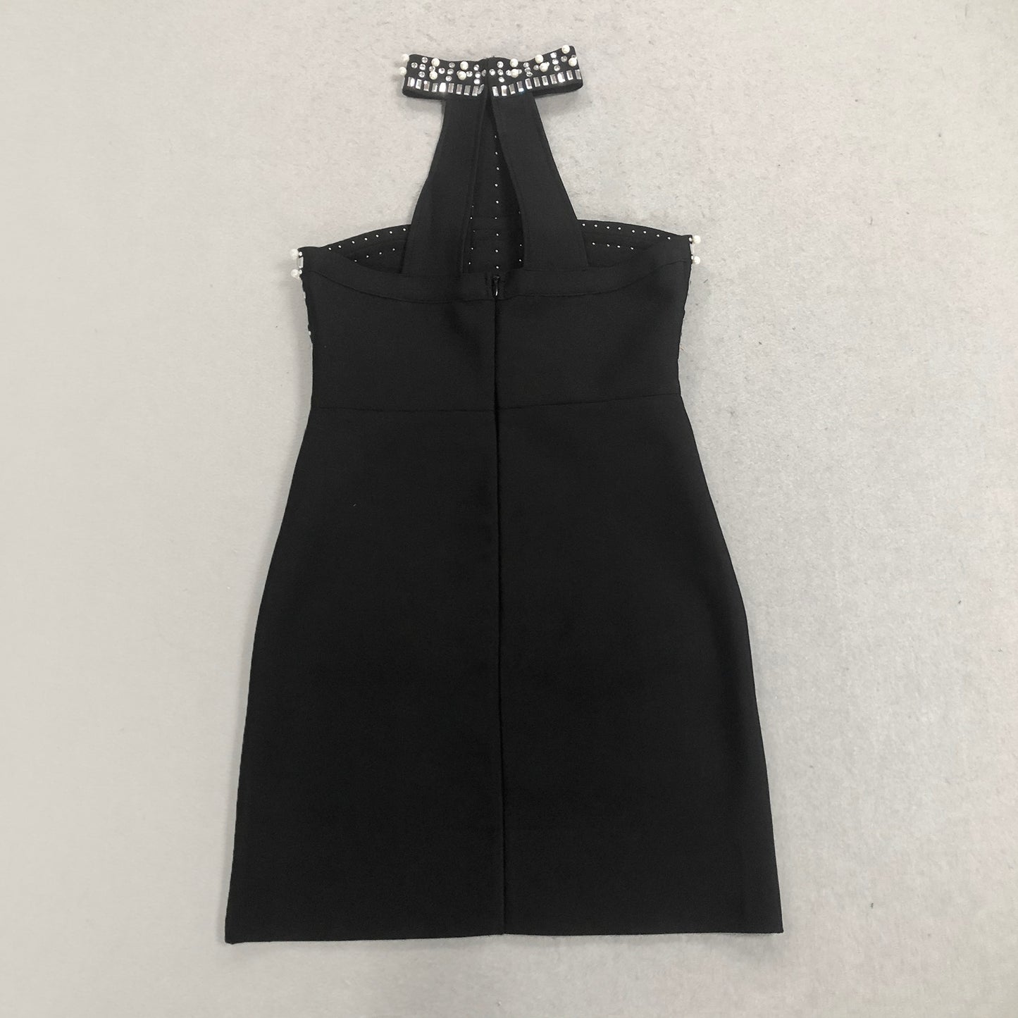 Halter Pearl Crystal Dress Black HV2723