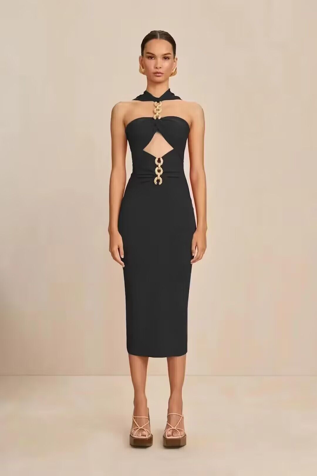 Halter Chain Detail Midi Dress HV1391