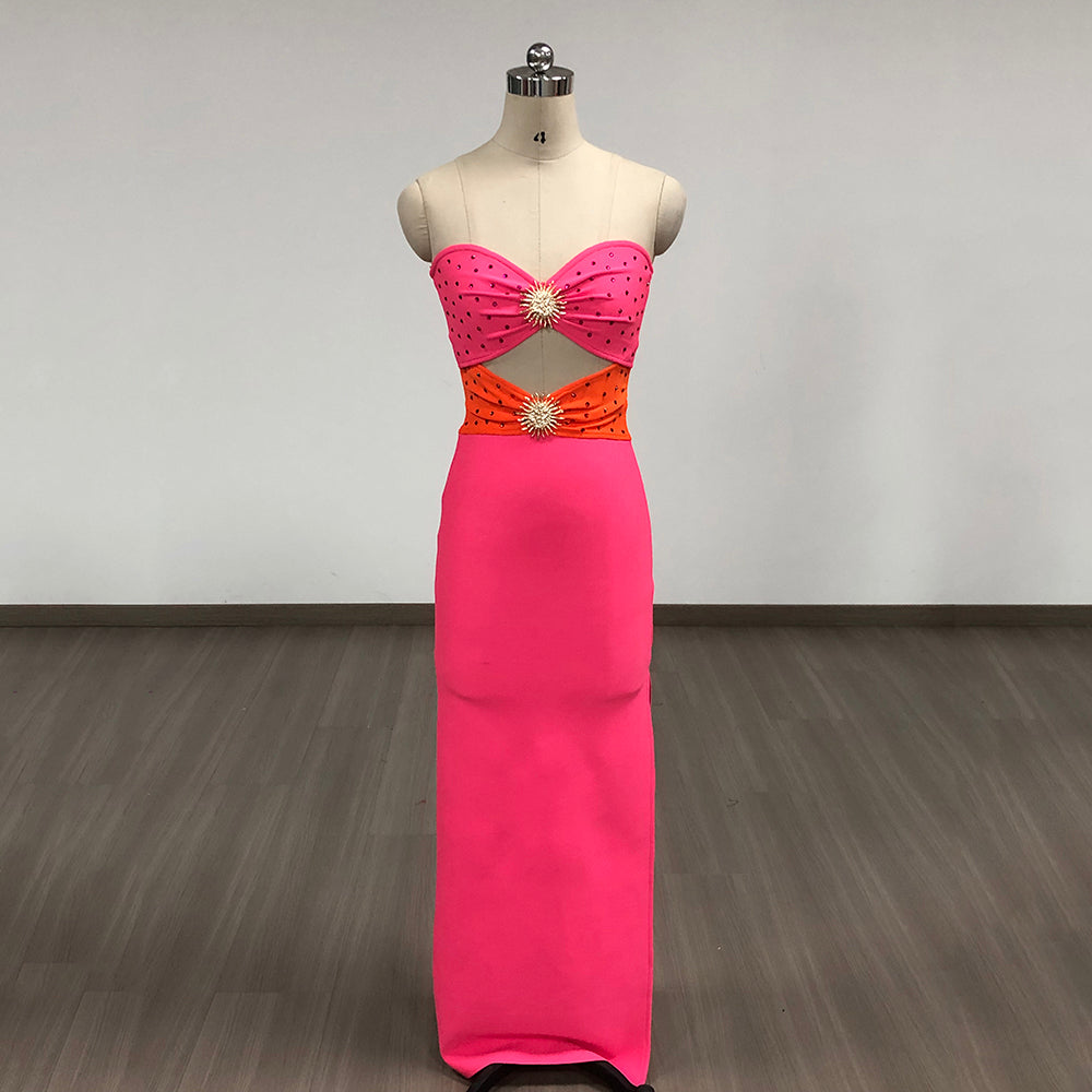 Strapless Embellished Cut Out Maxi Dress HV1430