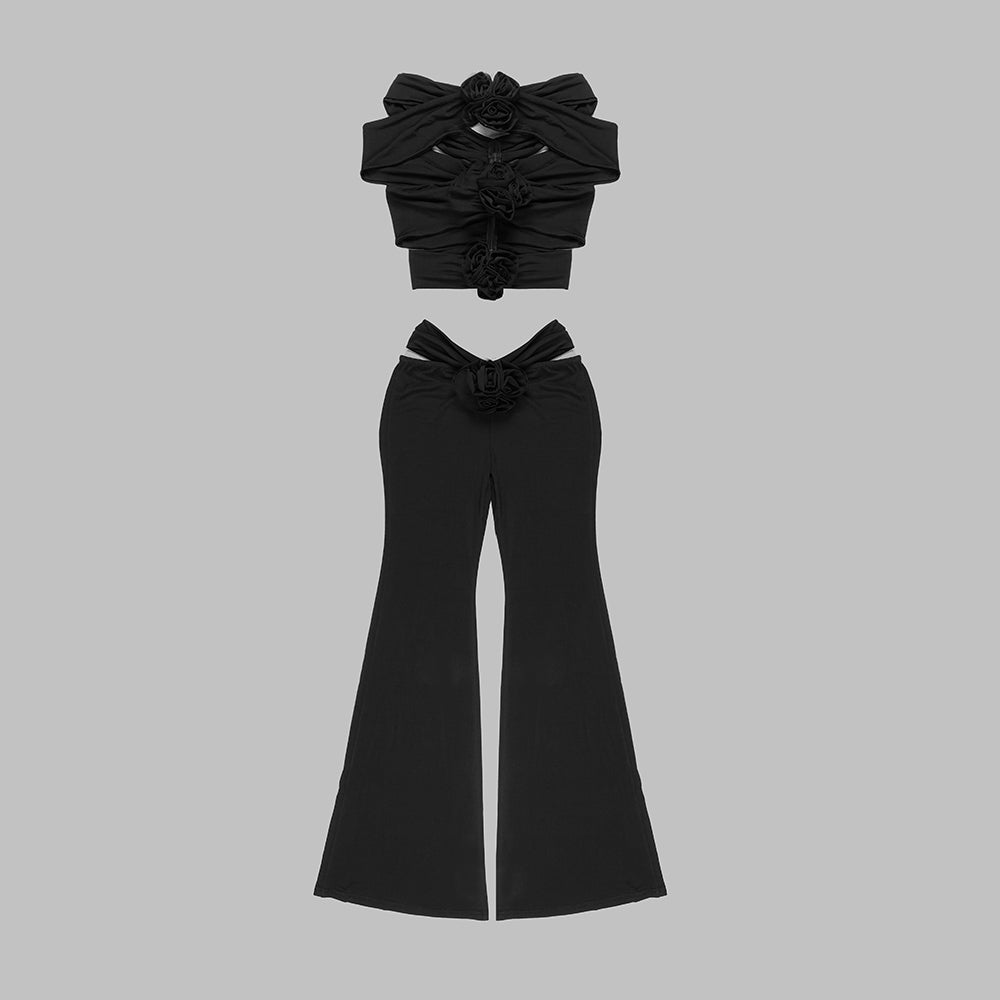Flower Detail Cut Out Jumpsuit Black HV9507