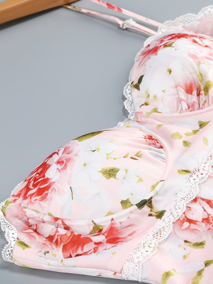 Bustier Lace Floral Maxi Dress Pink