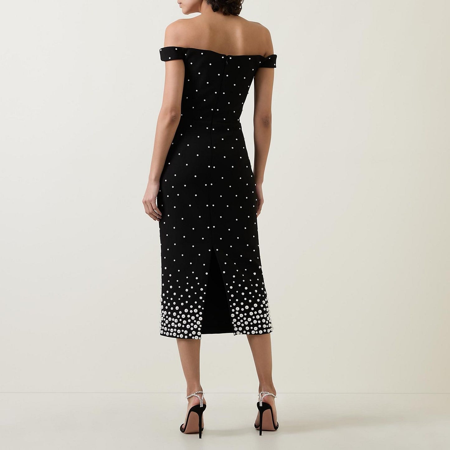 Pearl Bardot Midi Dress Black HV1770