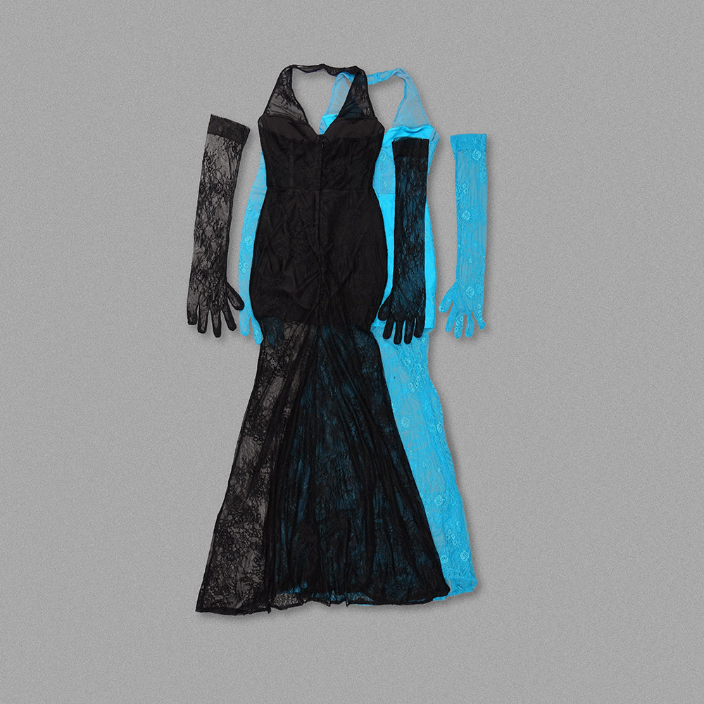 Halter Bustier Lace Mermaid Maxi Dress HV9972