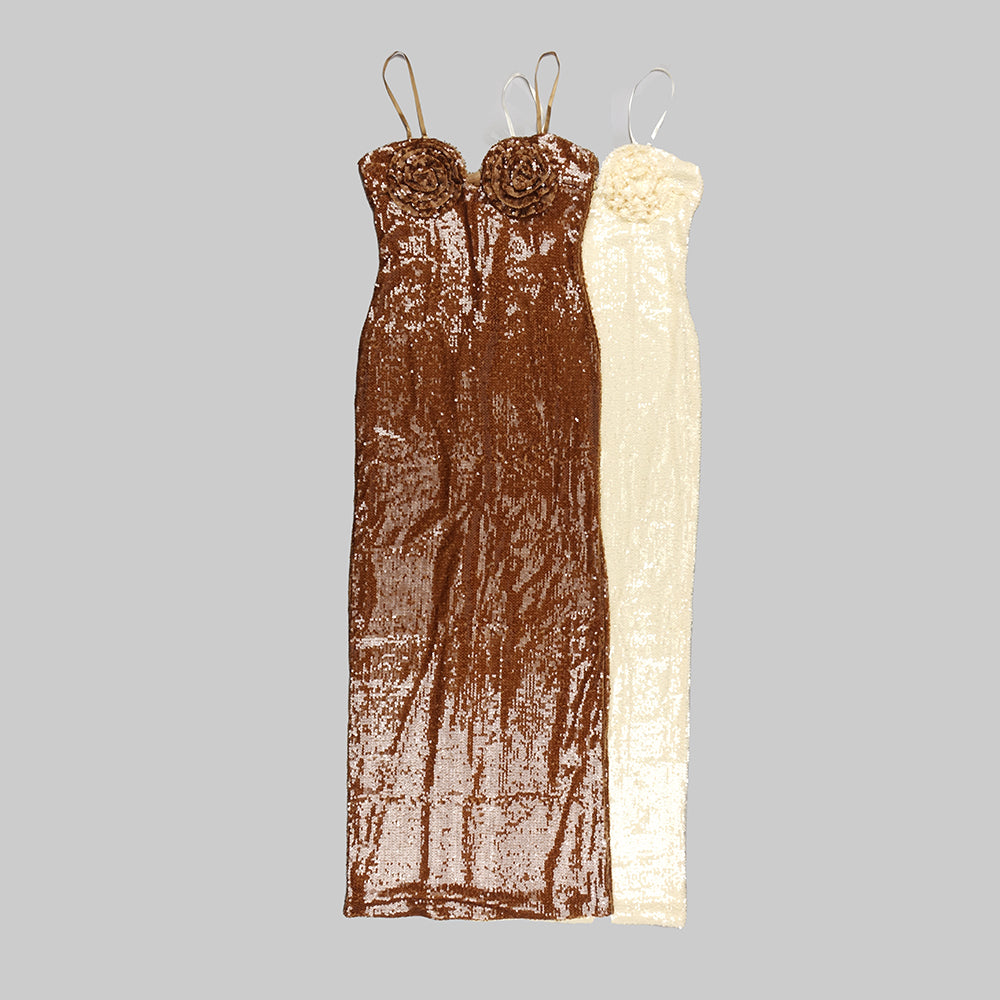 Flower Bustier Sequin Maxi Dress HV8416