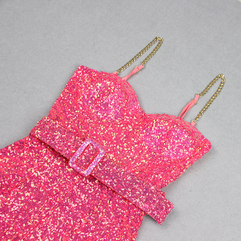 Belt Detail Sequin Jumpsuit Hot HV9977
