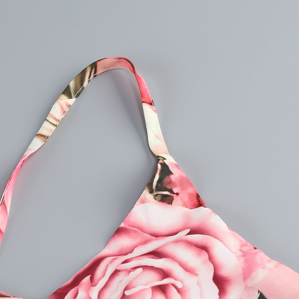 Halter Floral A Line Maxi Dress Pink HV1366
