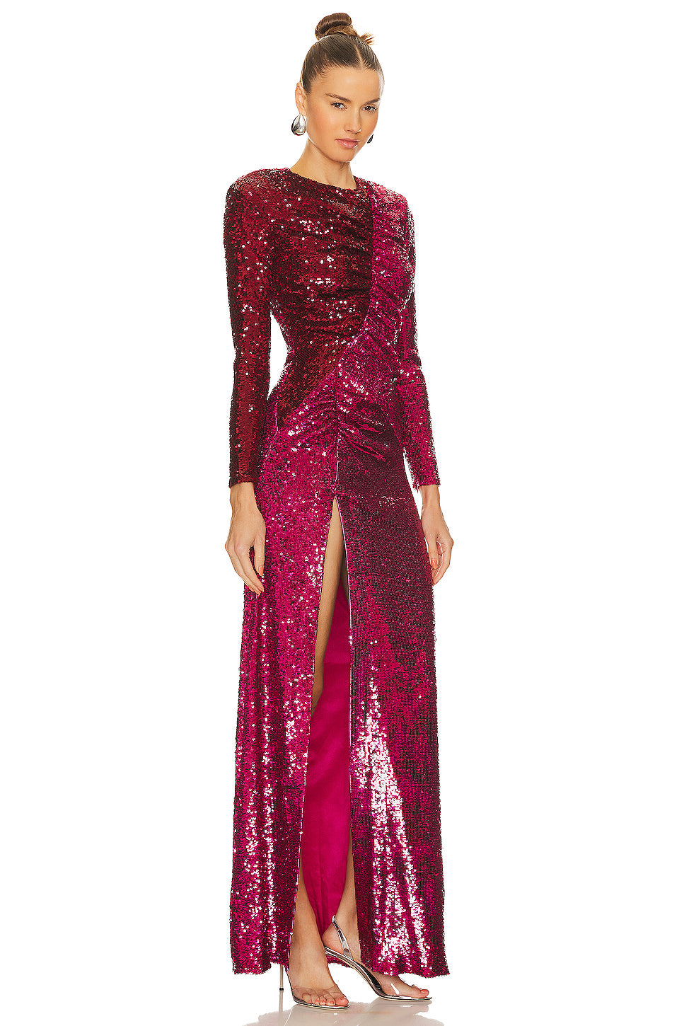 Long Sleeve Sequin Ruched Maxi Dress HV1072