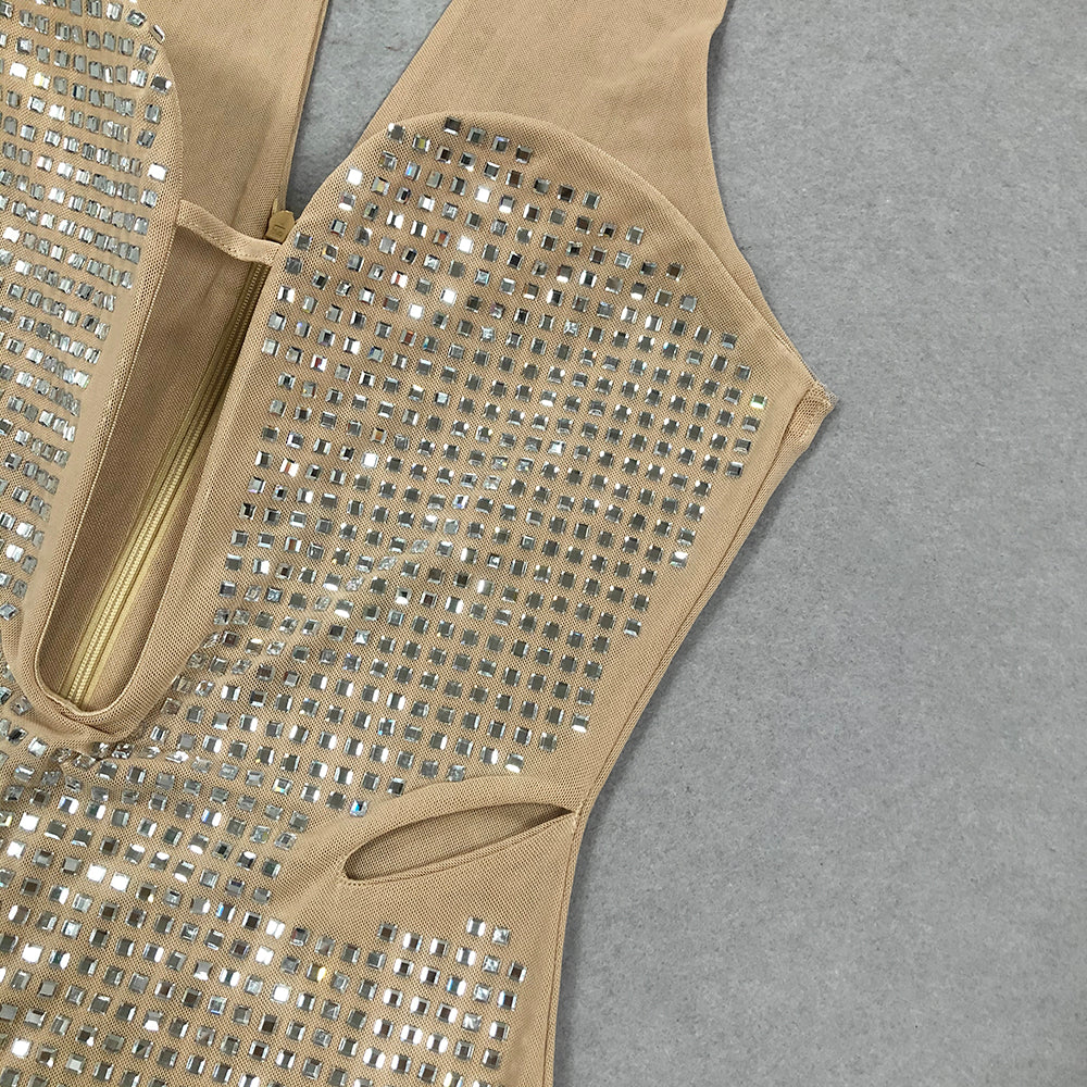 Halter Crystal Maxi Dress Nude