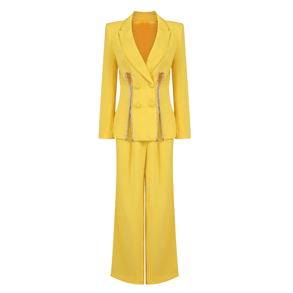 Long Sleeve Crystal Trim Suit Yellow HV9927