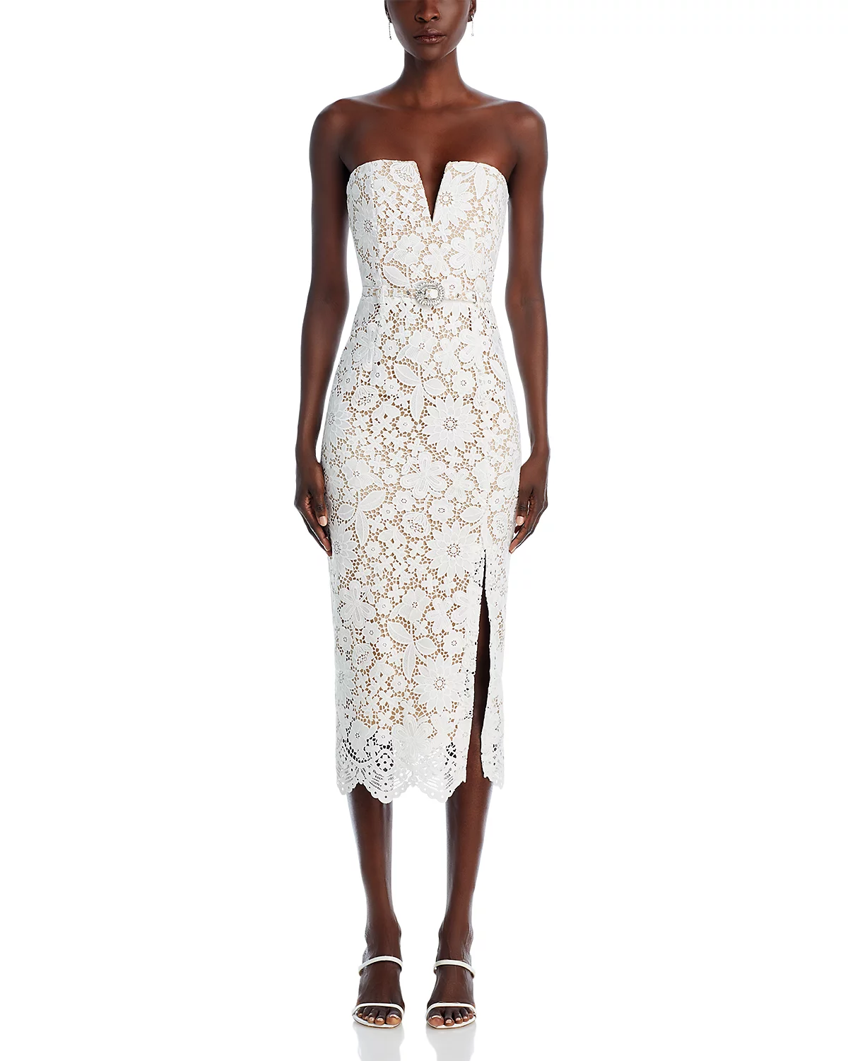 Strapless Floral Crochet Midi Dress White HV1778