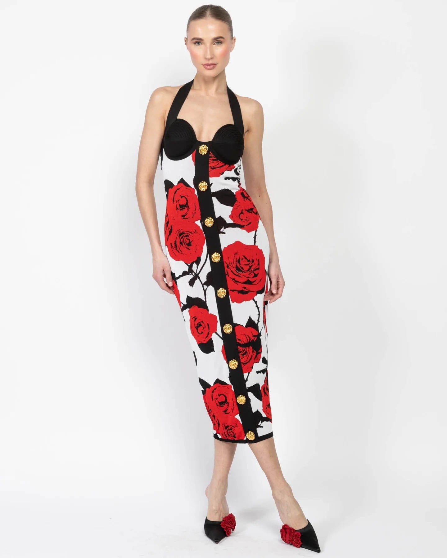 Halter Bustier Floral Midi Dress HV1348